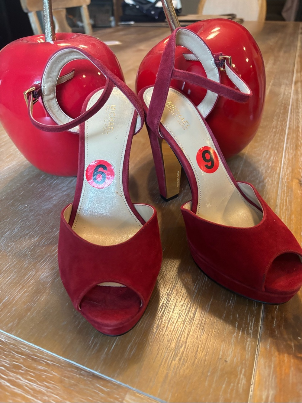 Michael Kors Burgundy Suede Peep-Toe Ankle-Strap Heels